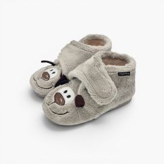 Hausschuh-Stiefeletten mit Welpenmotiv Kinder Mausgrau