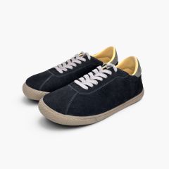 Barefoot-Sneaker Velours-Spaltlederoptik Kontrastschnürung Marineblau