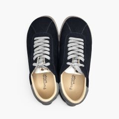 Barefoot-Sneaker Velours-Spaltlederoptik Kontrastschnürung Marineblau