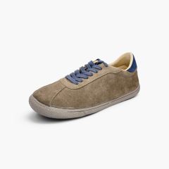 Barefoot-Sneaker Velours-Spaltlederoptik Kontrastschnürung Mausgrau