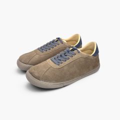 Barefoot-Sneaker Velours-Spaltlederoptik Kontrastschnürung Mausgrau