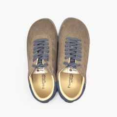 Barefoot-Sneaker Velours-Spaltlederoptik Kontrastschnürung Mausgrau