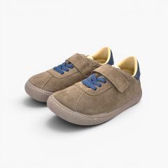 Barefoot-Sneaker Velours-Spaltlederoptik Kombiverschluss Mausgrau