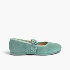 Samt-Riemchenschuhe gerafftem Riemen Aquamarin