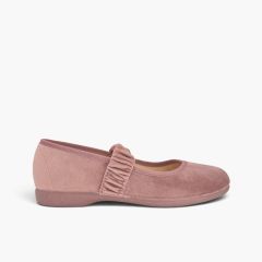 Samt-Riemchenschuhe gerafftem Riemen Rosa