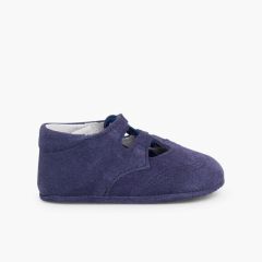 Baby Schuhe mit Riemchen aus Wildleder Englisch Türkisblau