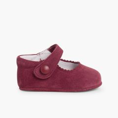 Baby Ballerinas aus Wildleder mit Klettverschluss Bordeaux