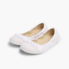 Ballerina aus Leinen mit Spitze Weiß