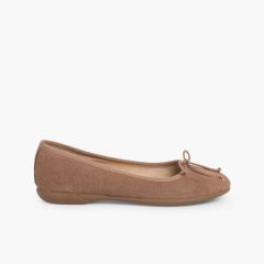 Ballerinas aus Wildleder mit feiner Schleife Mausgrau