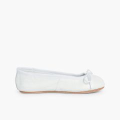 Mädchen und Damen Ballerinas aus Leder mit Ledersohle Weiß