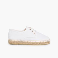 Blucherschuhe aus Leinen mit Espadrilles-Sohle Weiß