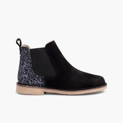 Mädchen Stiefeletten aus Wildleder mit Glitzer-Fersenpartie Schwarz