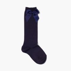 Hohe Baumwollstrümpfe mit Schleife Marineblau