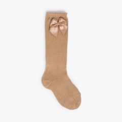 Condor Perlé hohe Socken mit Schleife Kamel