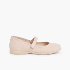 Mädchen Riemchenballerinas  aus Stoff mit dünnem Klettverschlussriemen Sand