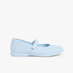 Mädchen Riemchenballerinas  aus Stoff mit dünnem Klettverschlussriemen Himmelblau
