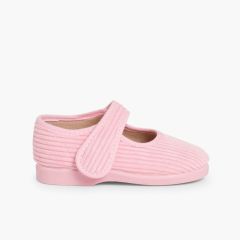 Riemchenballerinas aus Cord für Mädchen Hausschuhe Rosa