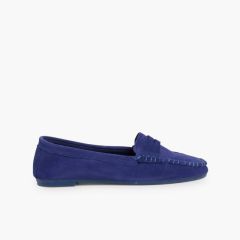 Mokassins aus Wildleder nordischer Stil Türkisblau