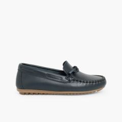 Mokassins Jungen Leder mit Schleife Blau