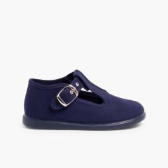 Klassische Babyschuhe aus Stoff mit Schnalle Marineblau