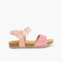 Sandalen aus Nappaleder und Wildleder mit Schnallenverschluss Rosa