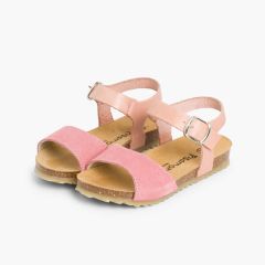 Sandalen aus Nappaleder und Wildleder mit Schnallenverschluss Rosa