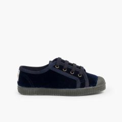 Samt-Sneaker mit Schnürsenkeln für Kinder Marineblau