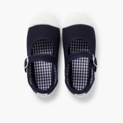 Leinenschuhe für Mädchen mit Schnalle und Gummispitze Marineblau