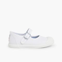 Leinenschuhe für Mädchen mit Schnalle und Gummispitze Weiß