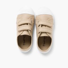 Leinwand-Sneakers für Kinder mit Klettverschlussriemen Sand