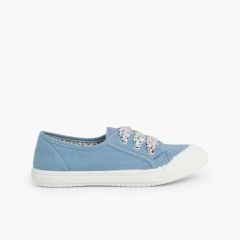 Stoff Turnschuhe mit Gummispitze und Schnürsenkeln Blau