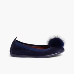 Ballerinas für Mädchen und Damen mit Pompon Marineblau