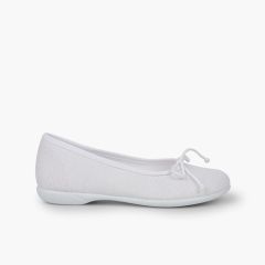 Ballerinas aus Leinen für die Kommunion Weiß