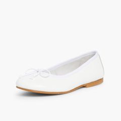 Ballerinas für Mädchen aus Leder für Kommunionen Weiß