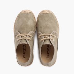 Blucherschuhe mit Gummispitze und Schnürsenkeln in Jute mit Wildleder-Effekt Olivgrün