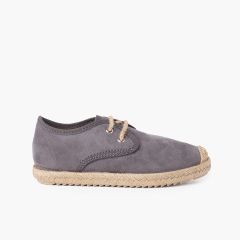 Blucherschuhe mit Gummispitze und Schnürsenkeln in Jute mit Wildleder-Effekt Grau
