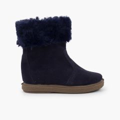 Halbhohe Fellstiefel mit Reißverschluss Marineblau