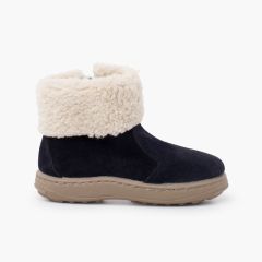 Sportschuhe mit Gummisohle Reißverschluss und Lammfell Marineblau
