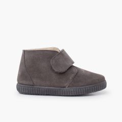 Stiefeletten mit breitem Klettverschluss und künstlichem Fellfutter Grau