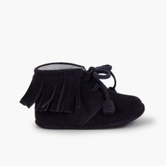 Babystiefel im indischen Stil mit Fransen und Schnürsenkeln Marineblau