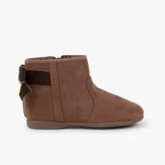 Stiefeletten mit Schleife aus Samt und Reißverschluss Mausgrau