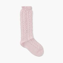 Hohe Perlenstrümpfe mit Lochmuster Rosa
