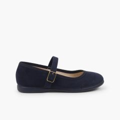 Riemchenballerinas mit Perforierungen für Mädchen aus Serratex Marineblau