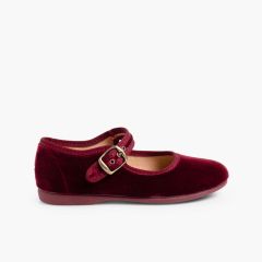 Mädchen Riemchenballerinas  aus Samt mit Schnalle Bordeaux