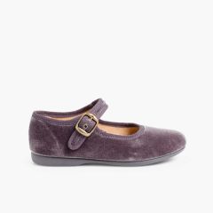 Mädchen Riemchenballerinas  aus Samt mit Schnalle Grau