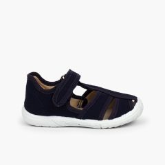 Klassische Babyschuhe Sandale mit Klettverschluss für Jungen mit verstärkter Spitze Marineblau