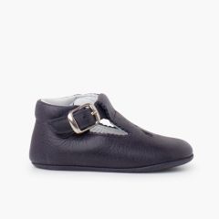 Leder klassische babyschuhe mit Lochmuster Marineblau