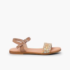 Sandalen mit geflochtenen Jutebändern und Schnallenverschluss Multicolor
