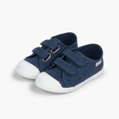 Leinwand-Sneakers für Kinder mit Klettverschlussriemen Jeansblau