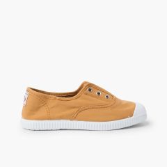 Leinwand-Sneakers ohne Schnürsenkel mit Gummispitze Ocker